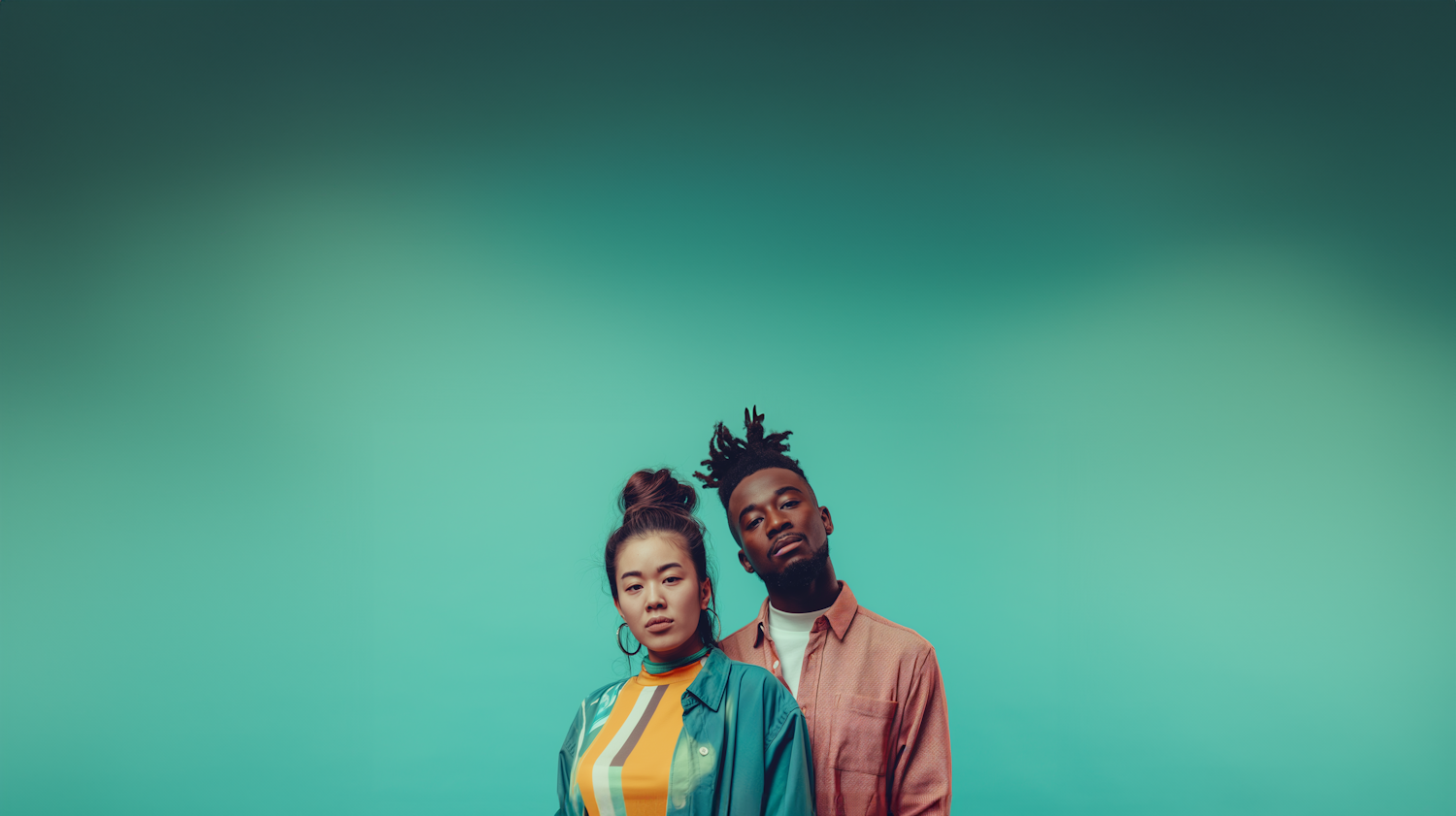 Serenity in Style: East Asian Woman and Afro-haired Man Side by Side