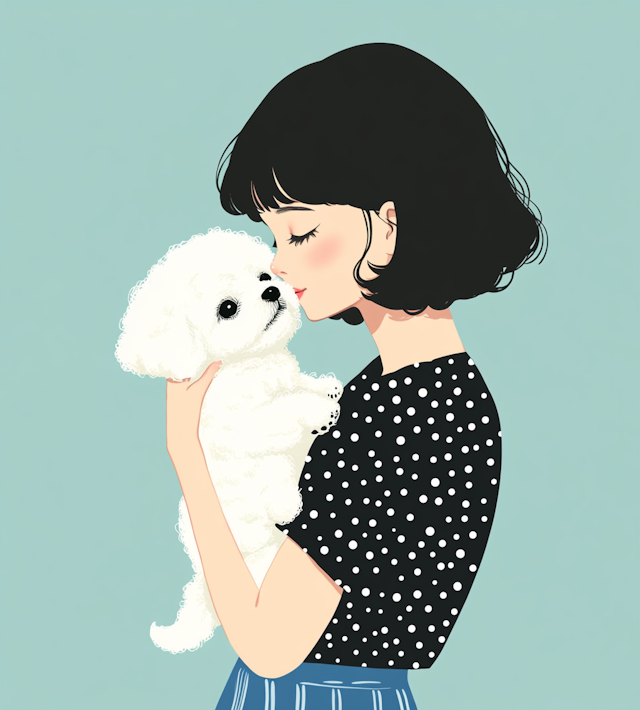 Vintage Illustration of Woman with Dog