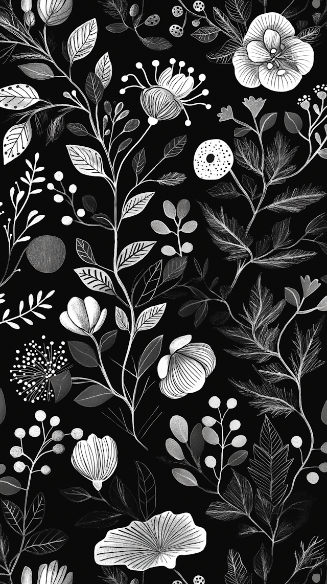 Black and White Botanical Illustration