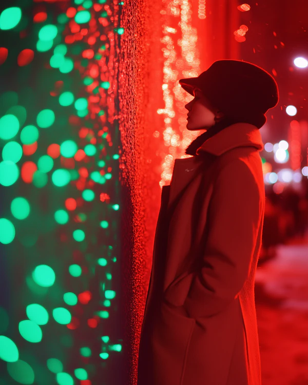 Silhouette Against Festive Lights