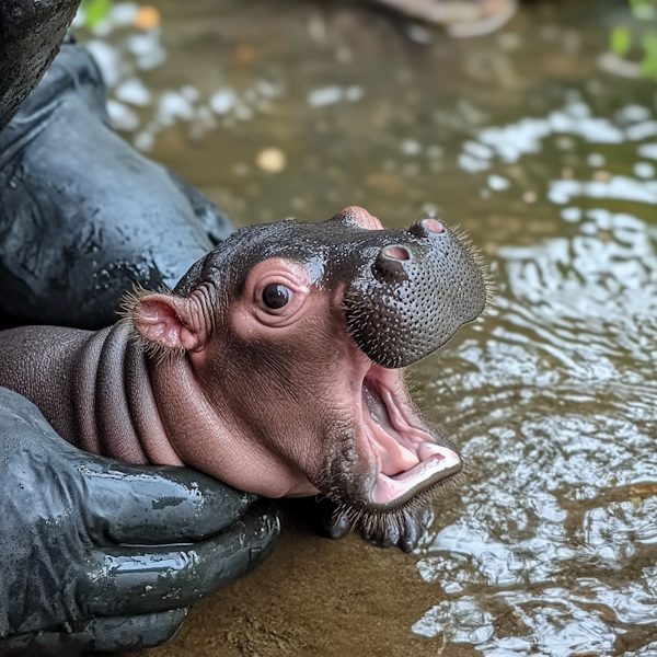 Baby Hippo in Human Care