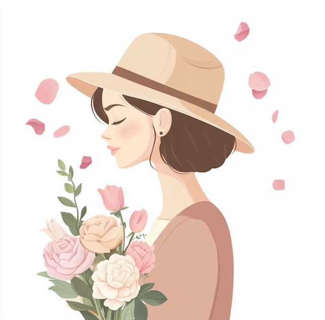 Serene Illustration of Woman with Flowers