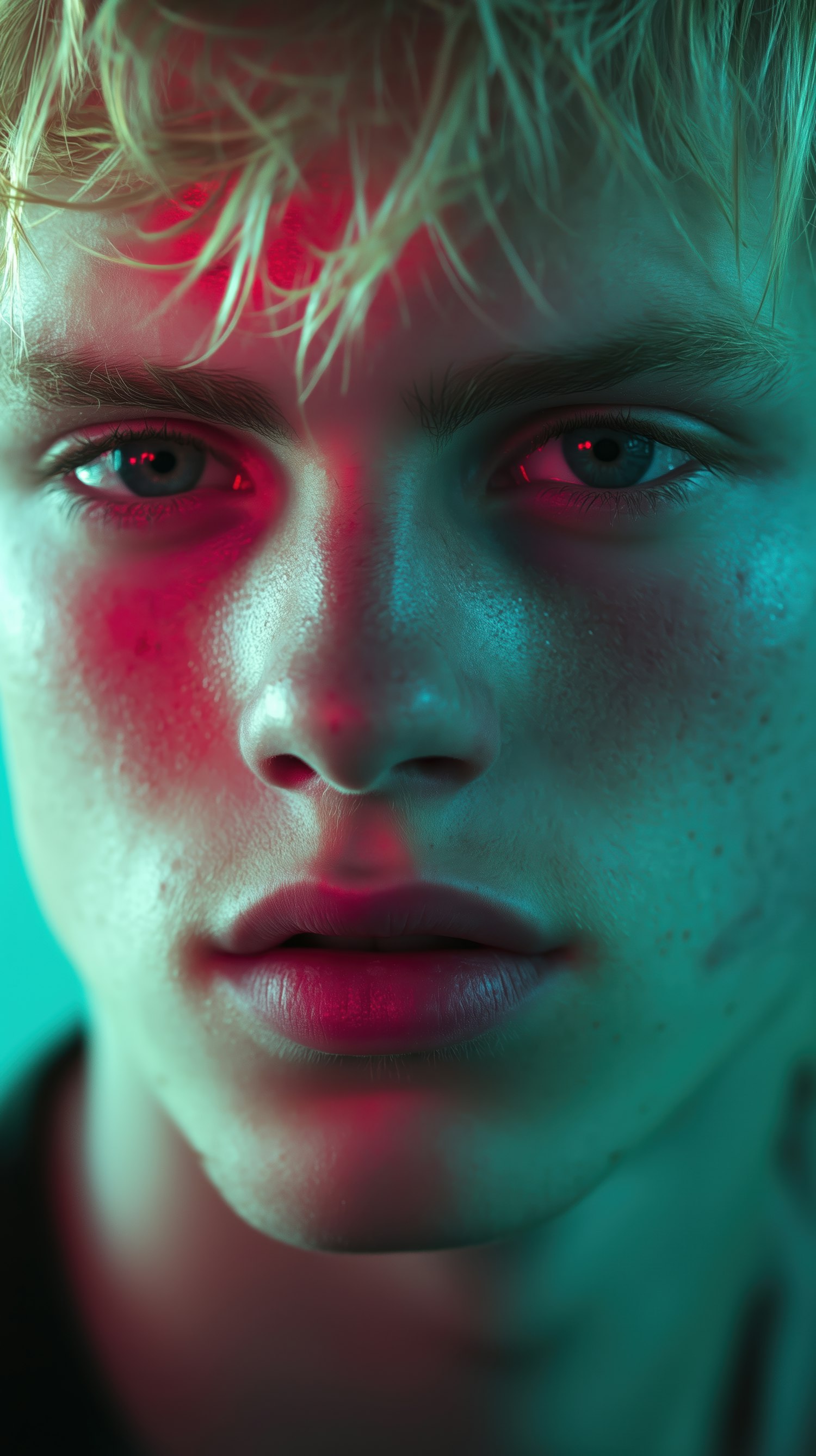 Dramatic Portrait with Red and Teal Lighting