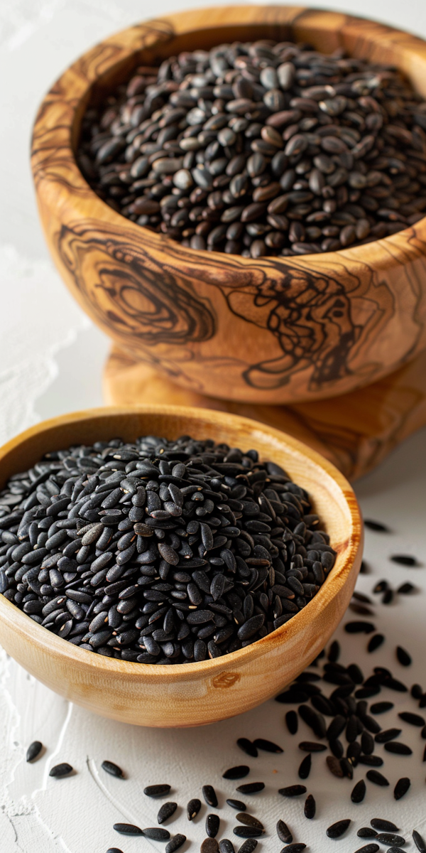 Rustic Wooden Bowls with Black Beans