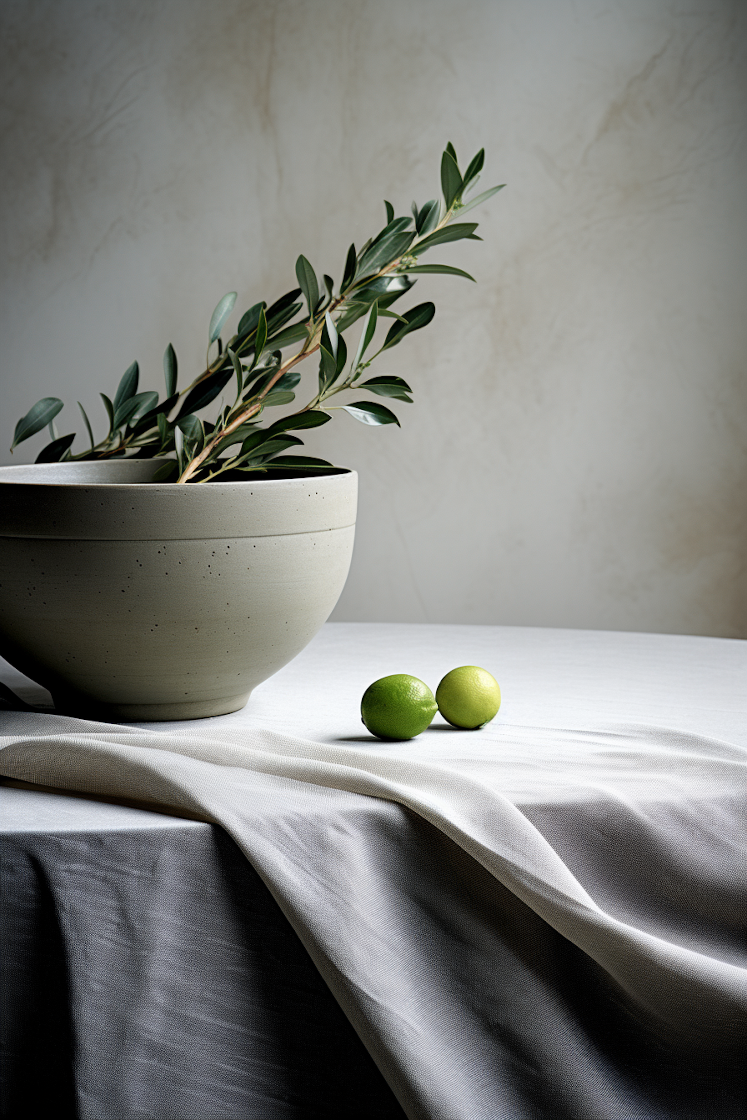 Tranquil Still Life with Ceramic Bowl and Limes