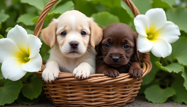 Puppies in a Basket