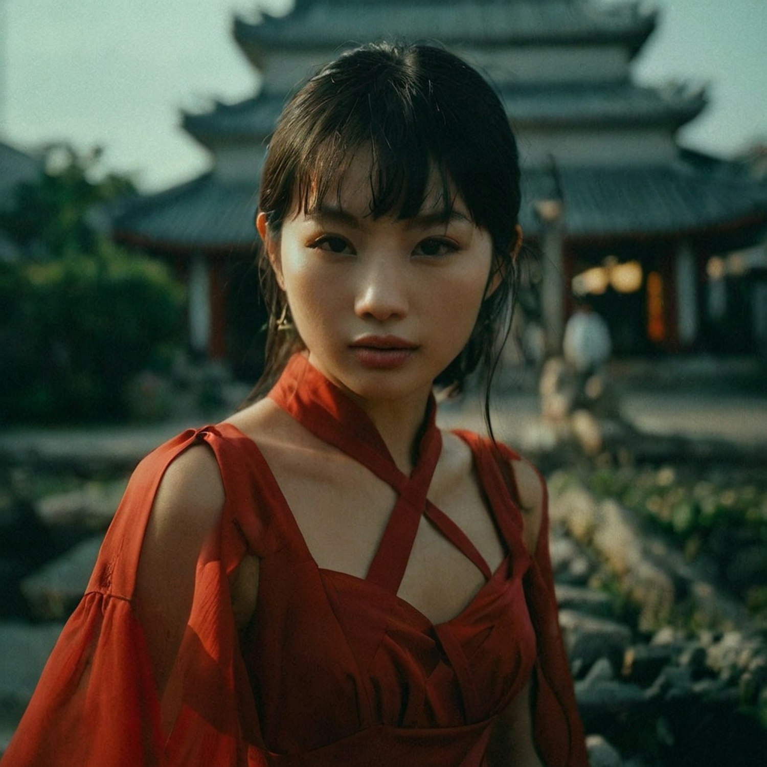 Serene Woman in Red Dress