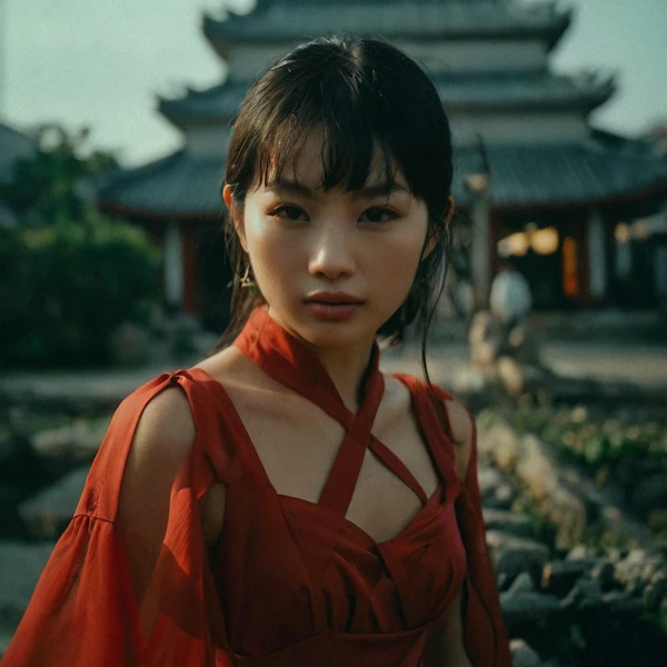 Serene Woman in Red Dress