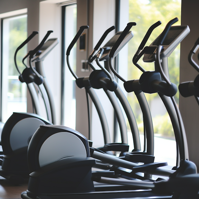 Tranquil Row of Modern Elliptical Machines