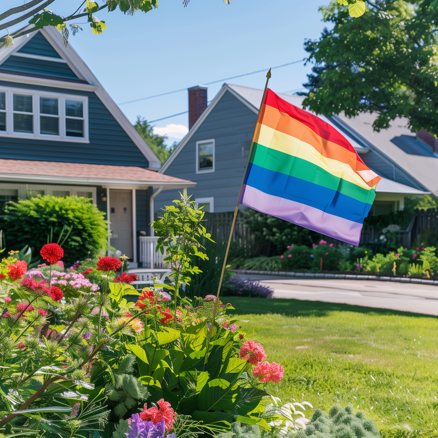 Pride Flag in Suburban Home Setting