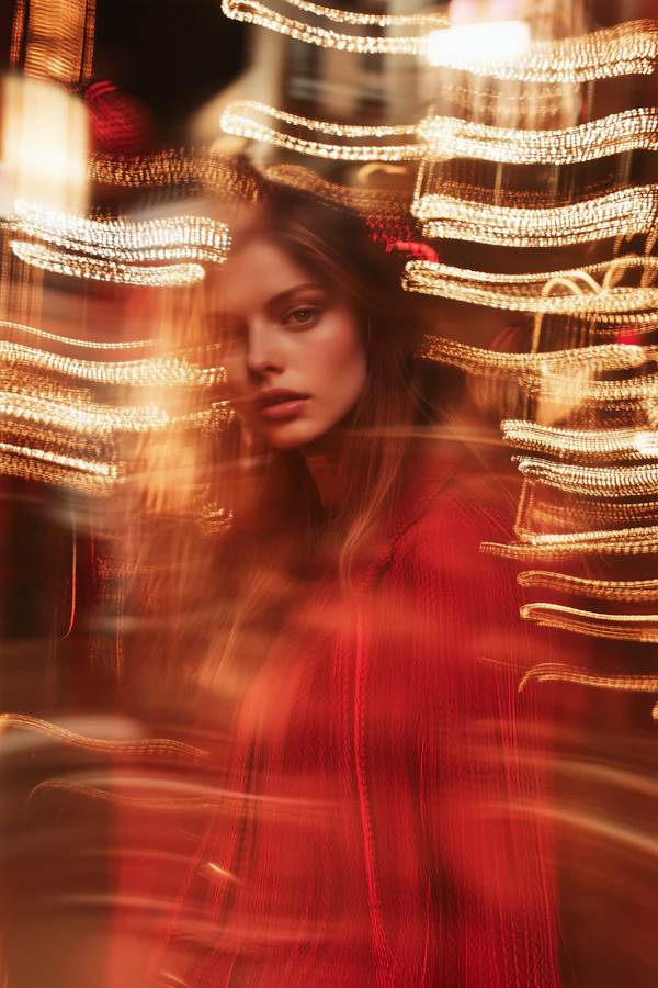 Ethereal Woman with Blurred Lights