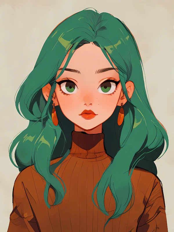 Stylized Green-Haired Woman