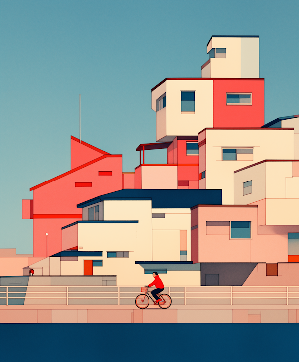 Geometric Cityscape with Cyclist