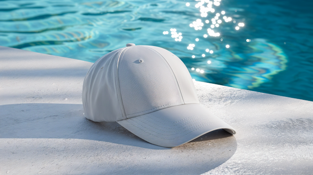 White Baseball Cap by the Pool