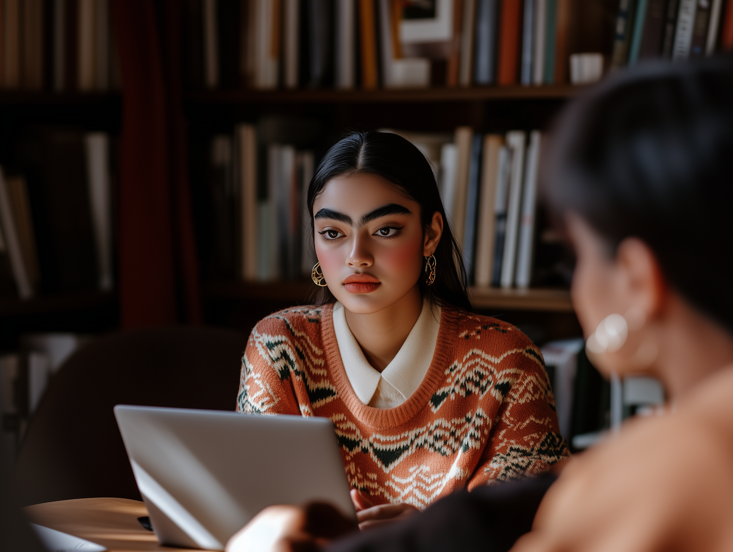 Focused Woman in Library