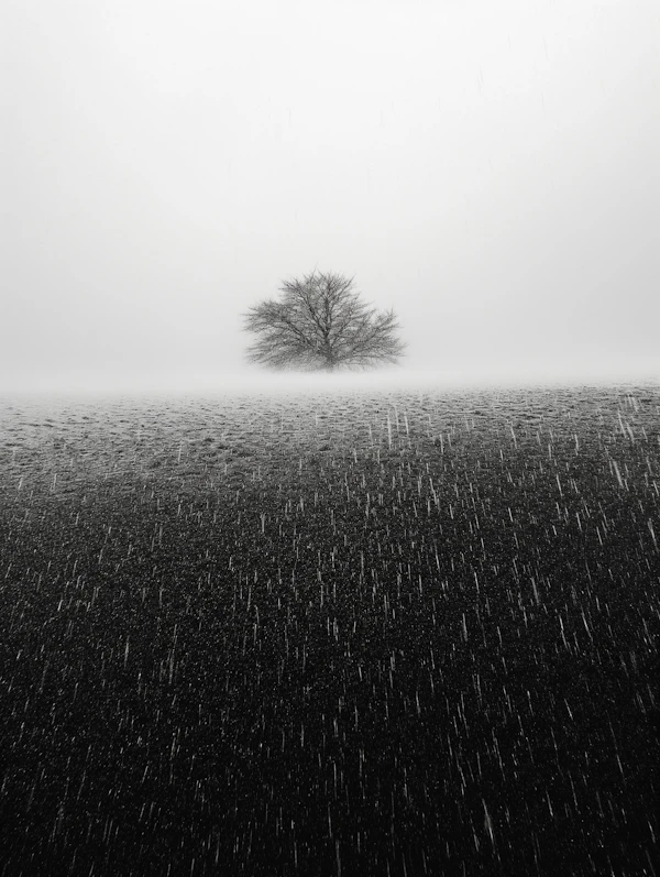 Solitary Tree in Snowy Landscape