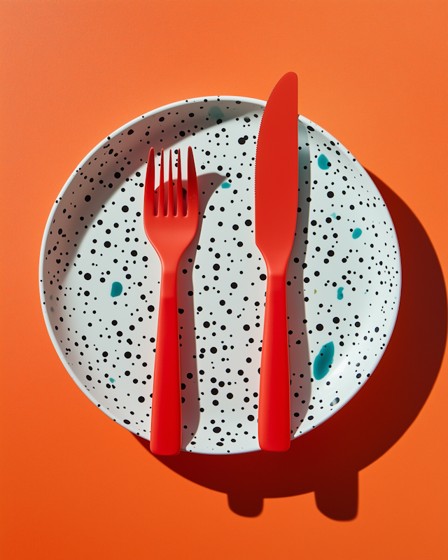 Vibrant Plate with Red Utensils