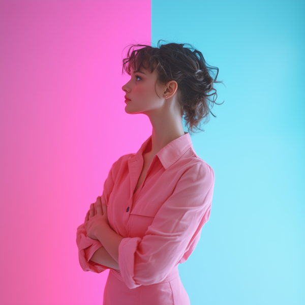 Young Woman in Profile with Vibrant Background