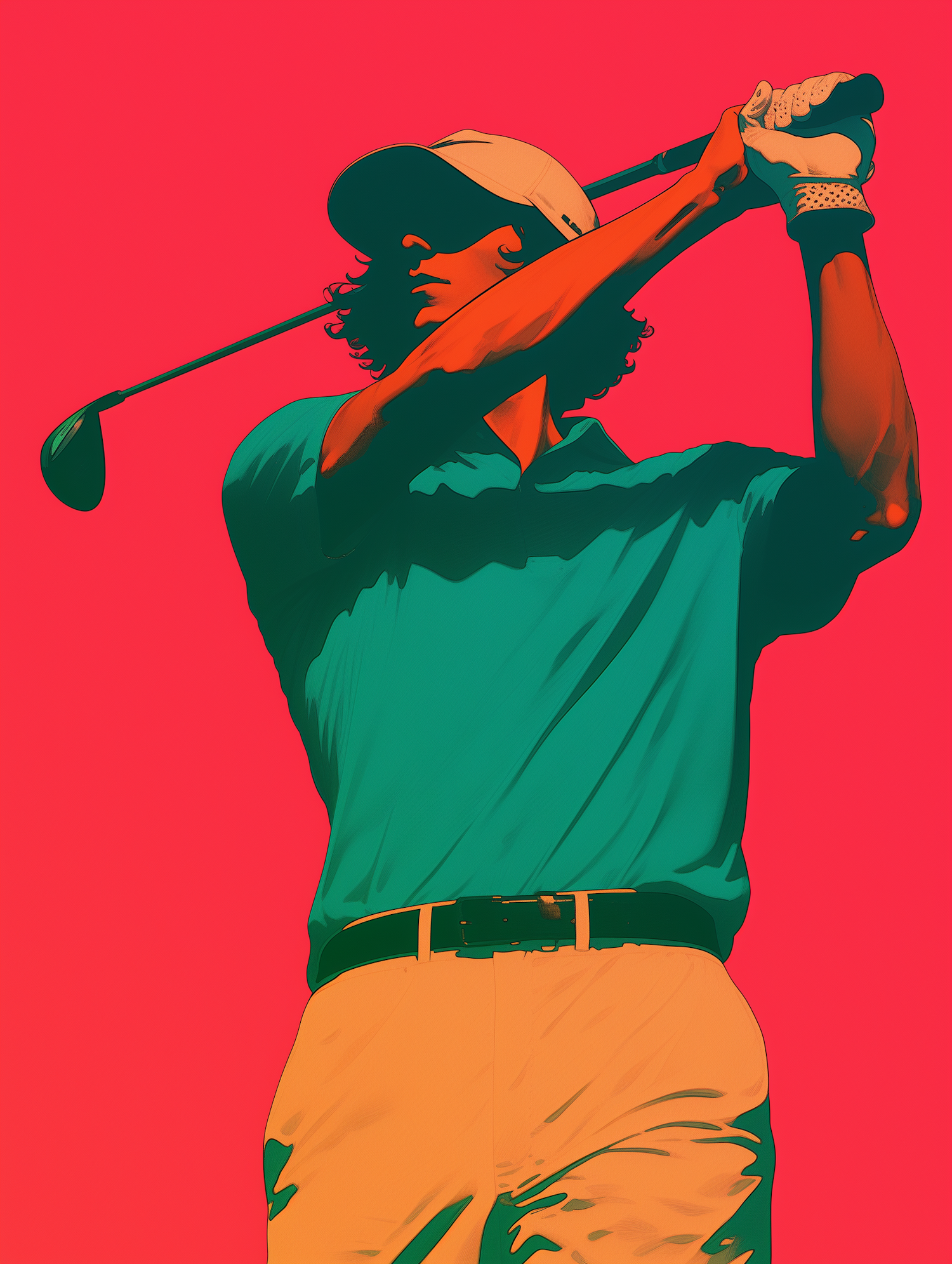 Dynamic Golfer in Mid-Swing