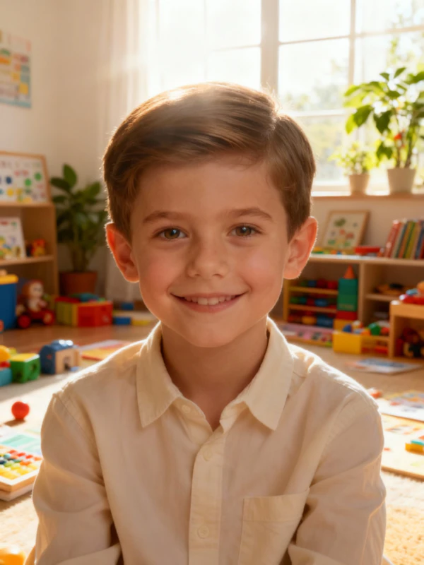 Smiling Boy in Classroom