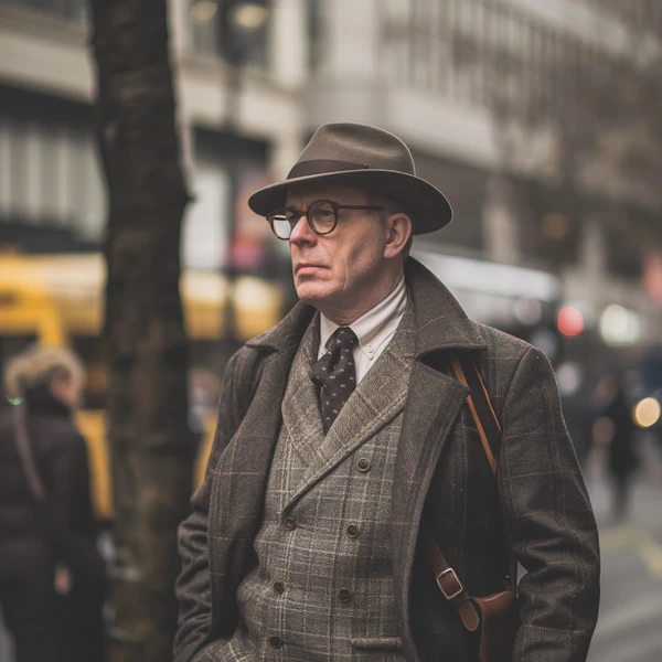 Contemplative Man in Retro Style Urban Setting
