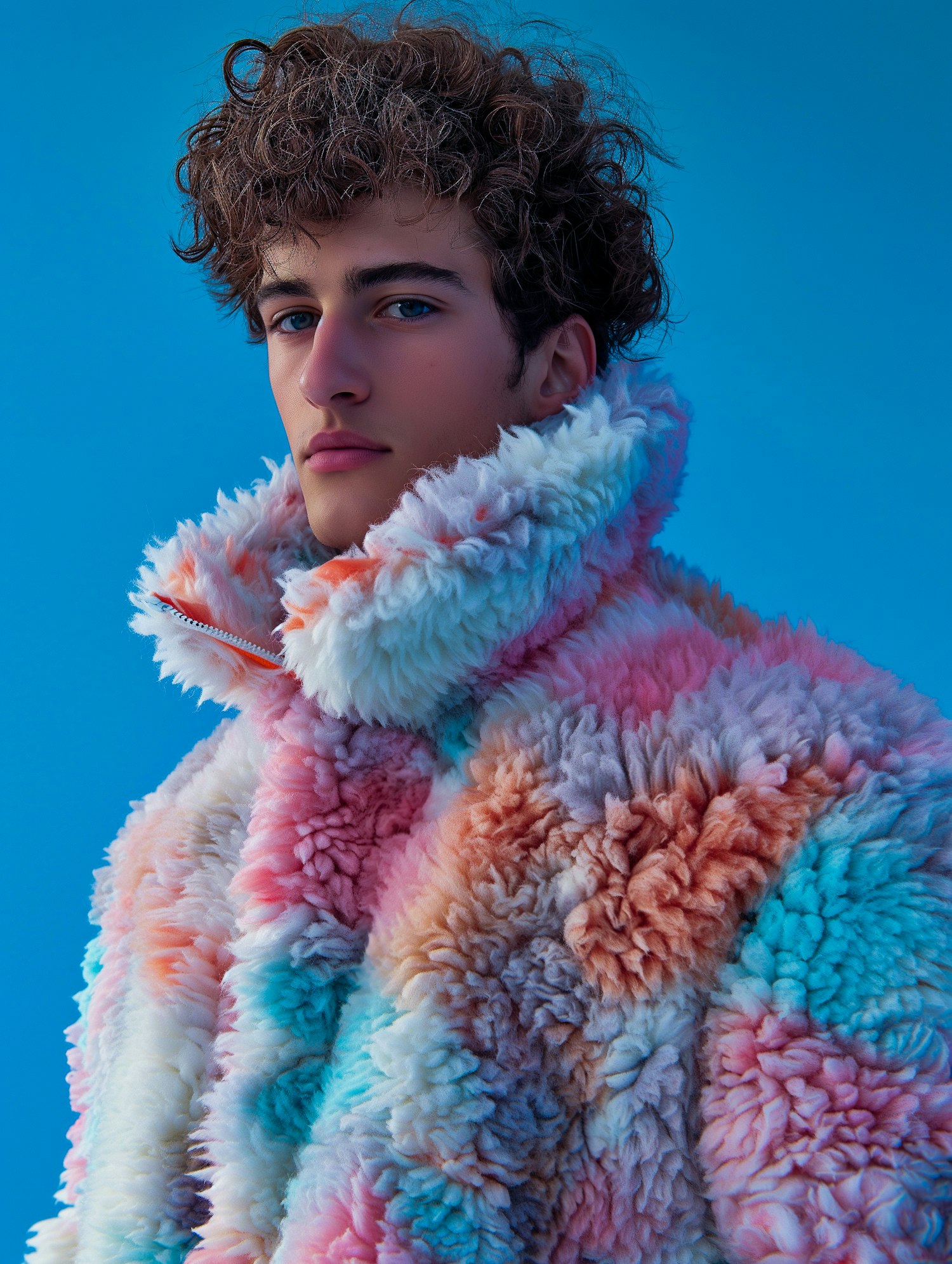 Contemplative Young Man with Colorful Jacket