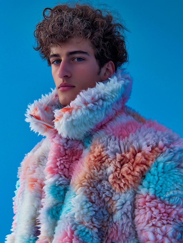 Contemplative Young Man with Colorful Jacket