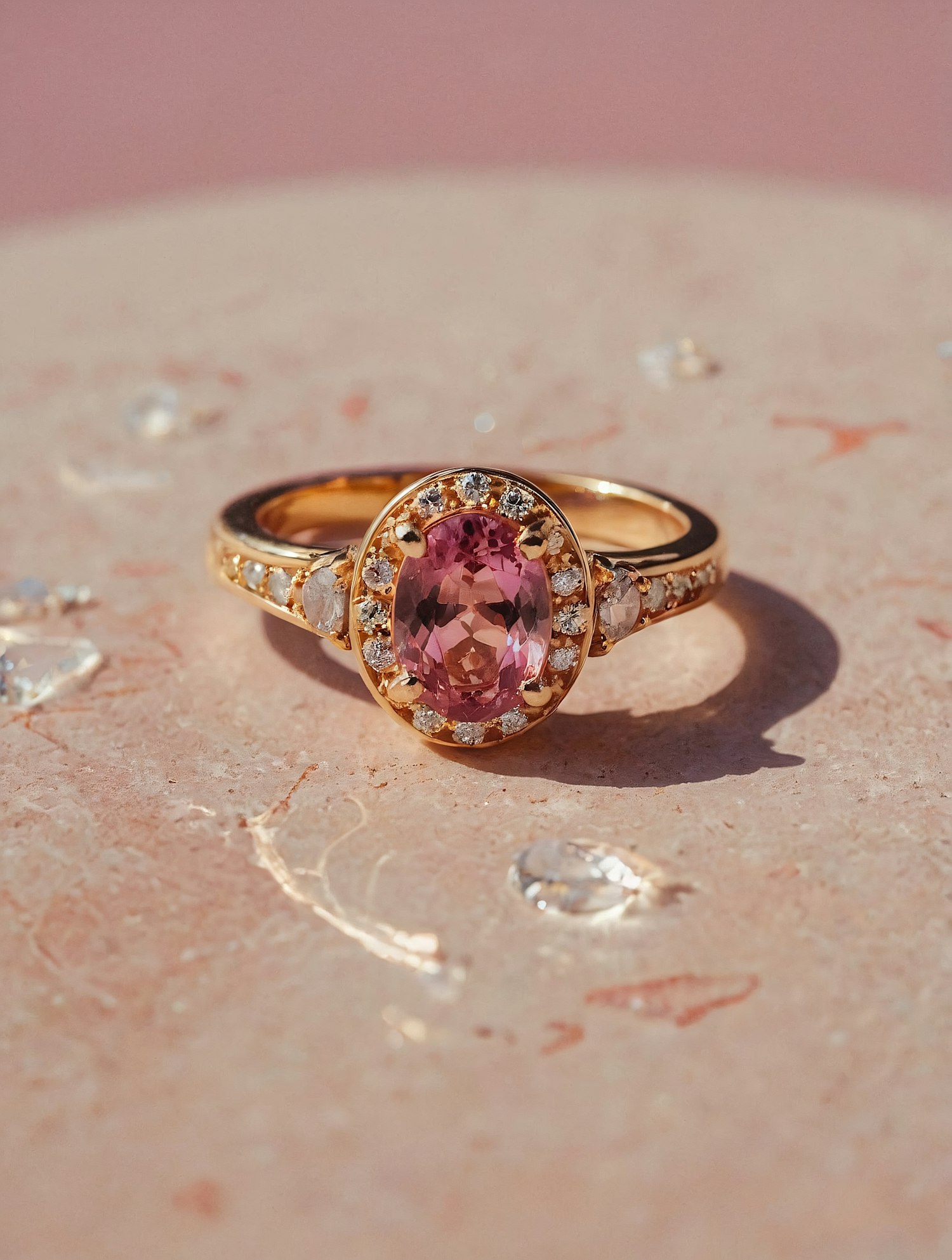 Elegant Gold Ring with Pink Gemstone