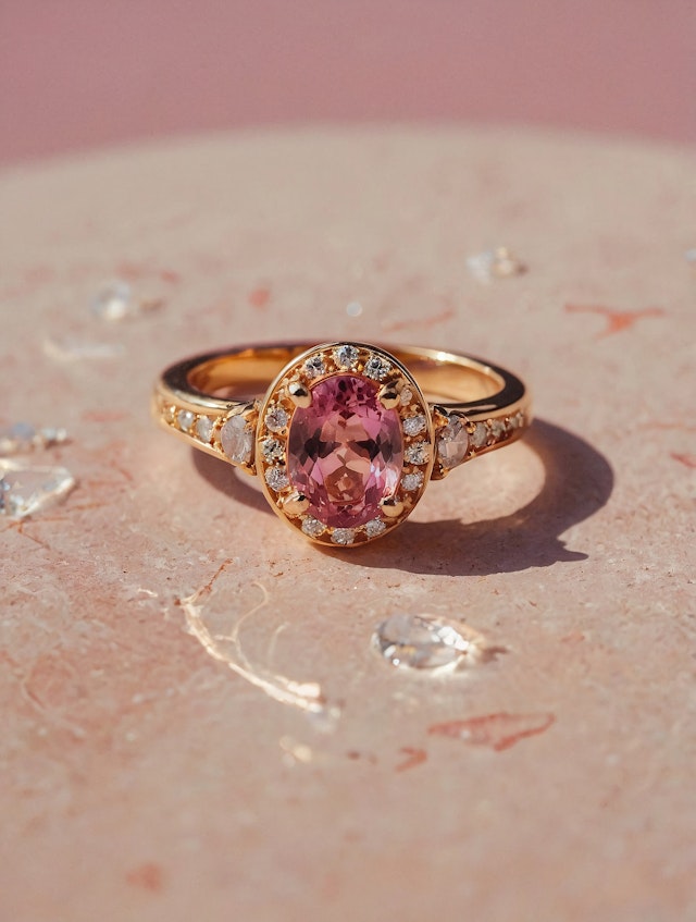 Elegant Gold Ring with Pink Gemstone