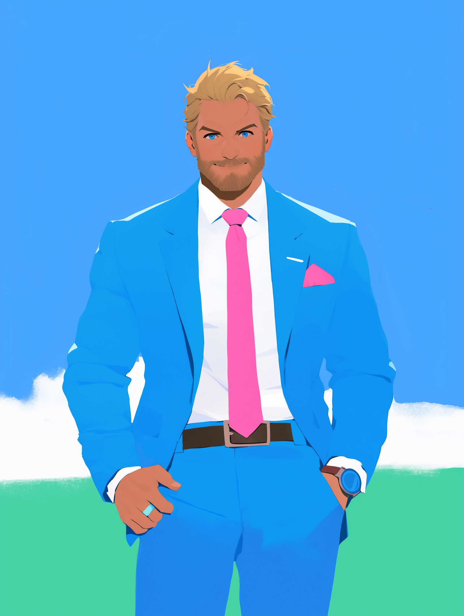 Confident Man in Blue Suit