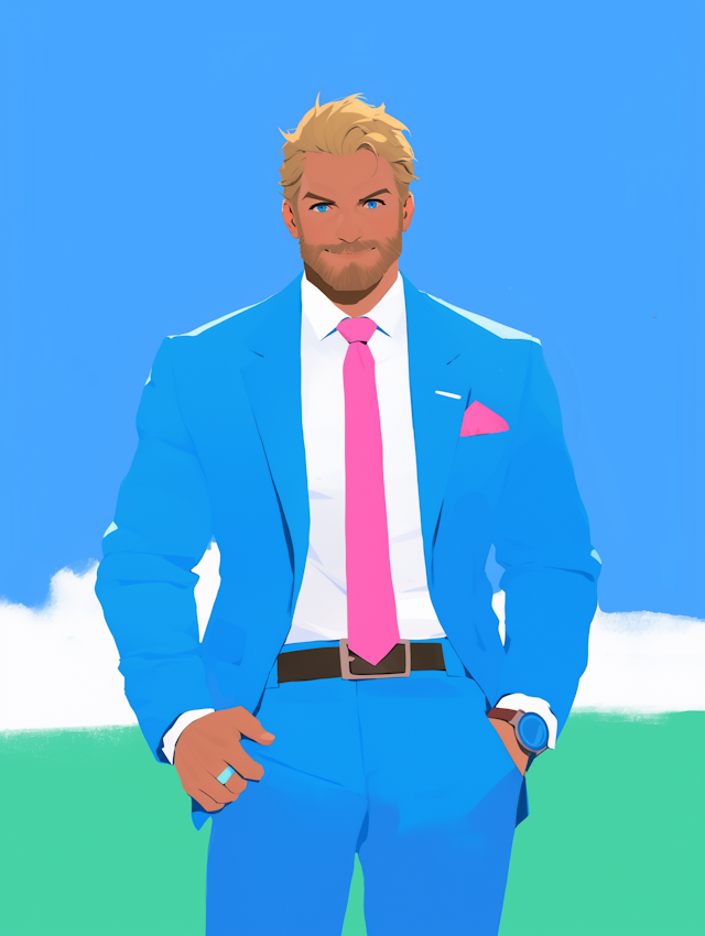 Confident Man in Blue Suit