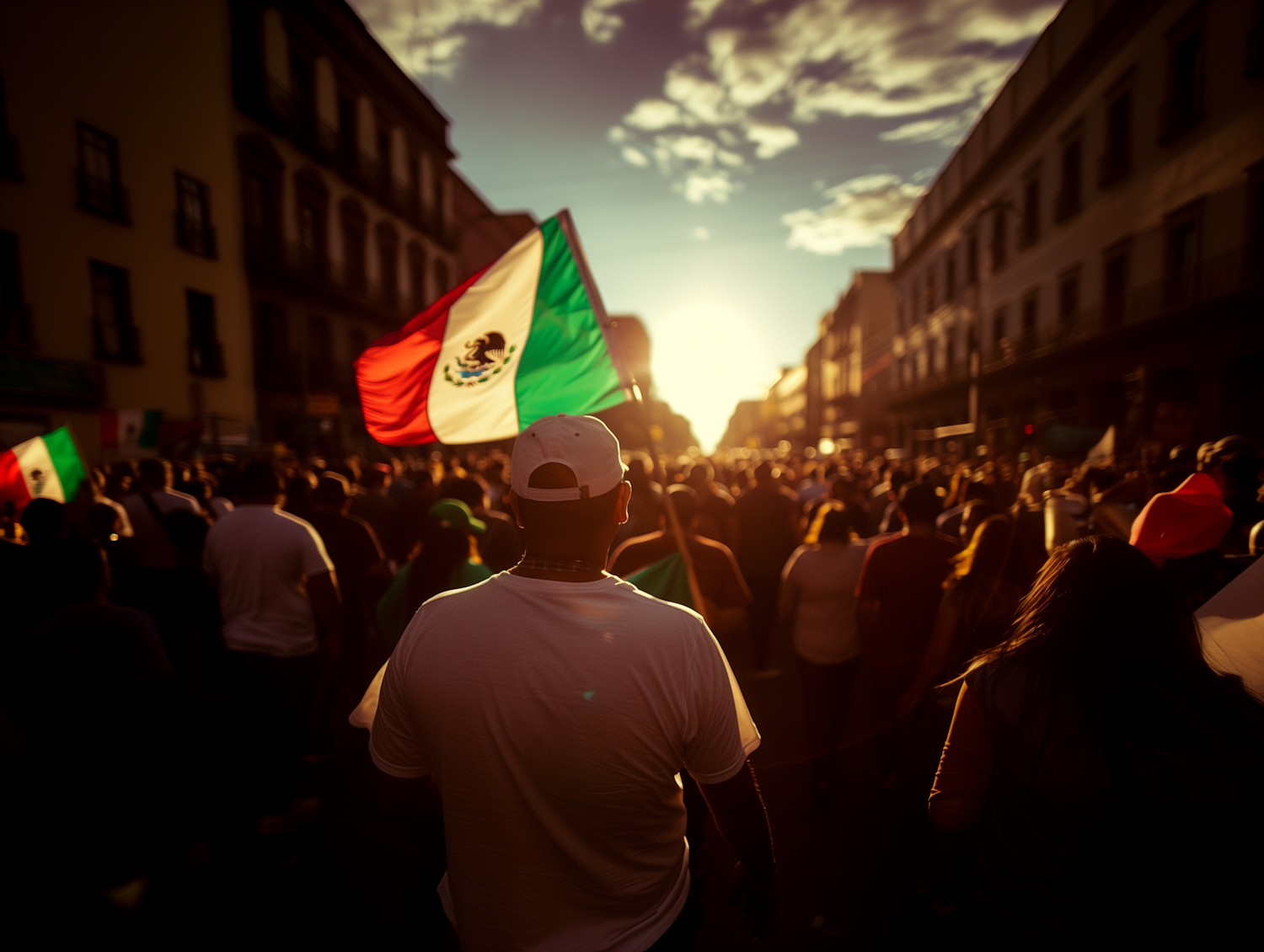 Public Celebration or Protest with Mexican Flag