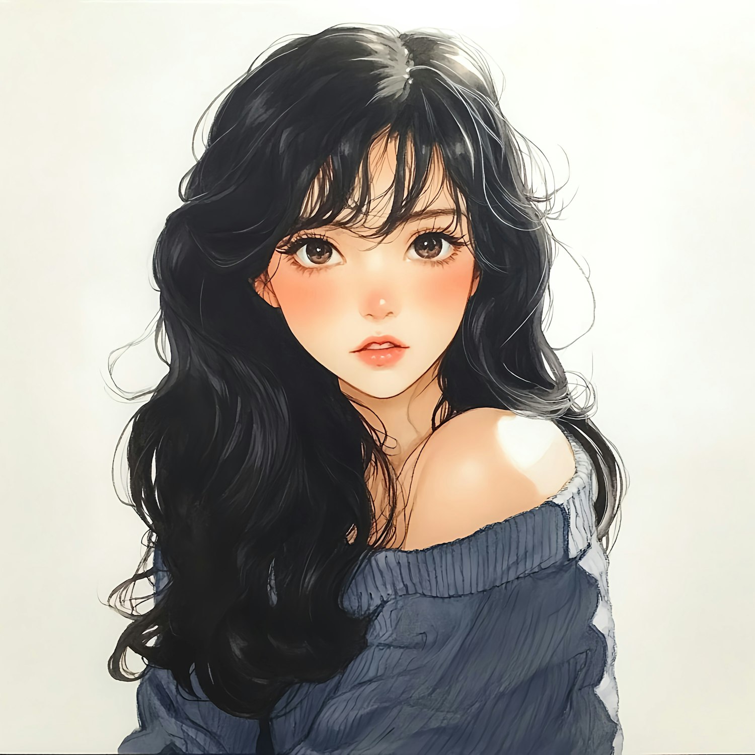 Young Woman with Wavy Black Hair