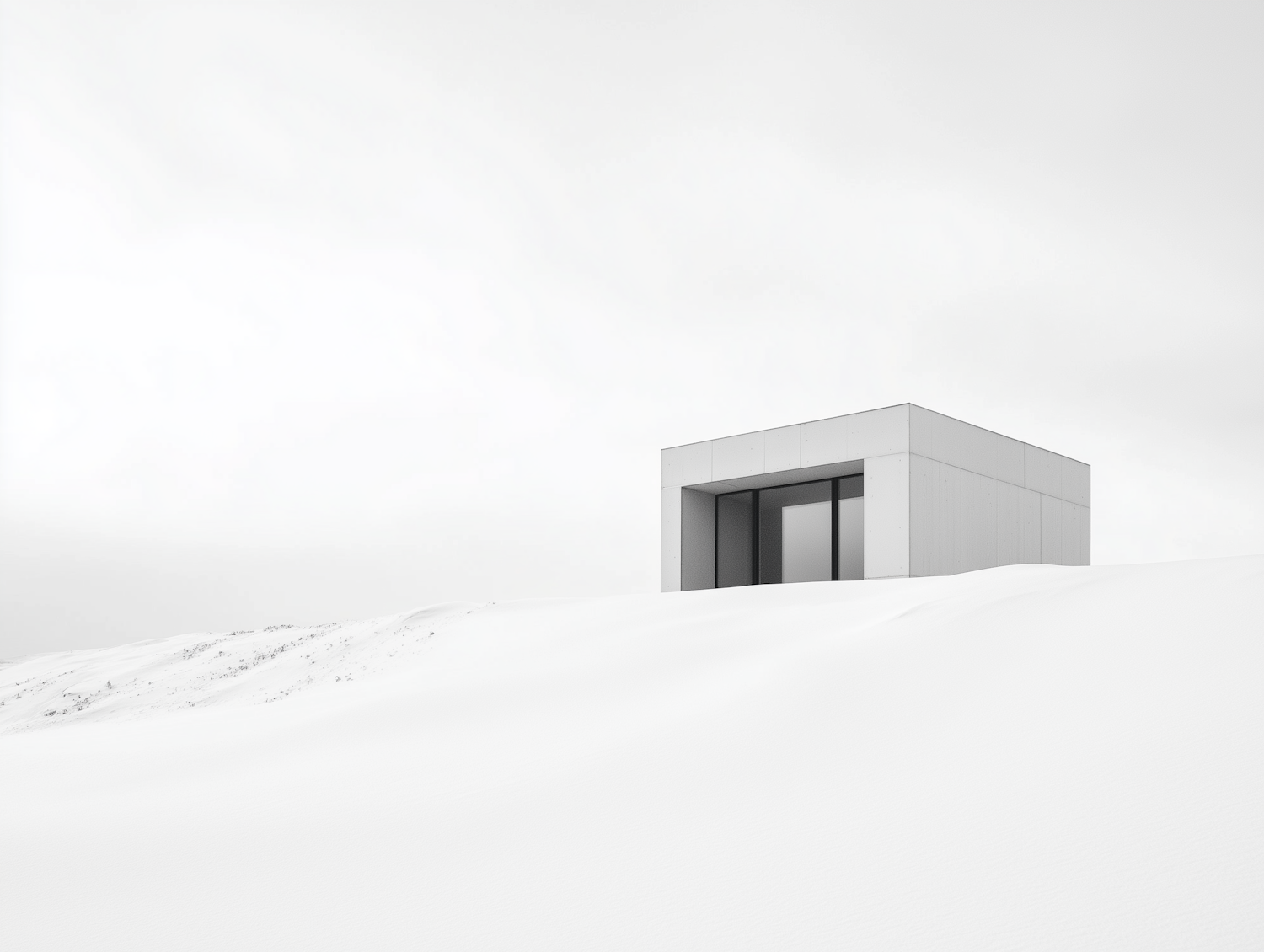 Minimalist Modern Structure in Snowy Landscape