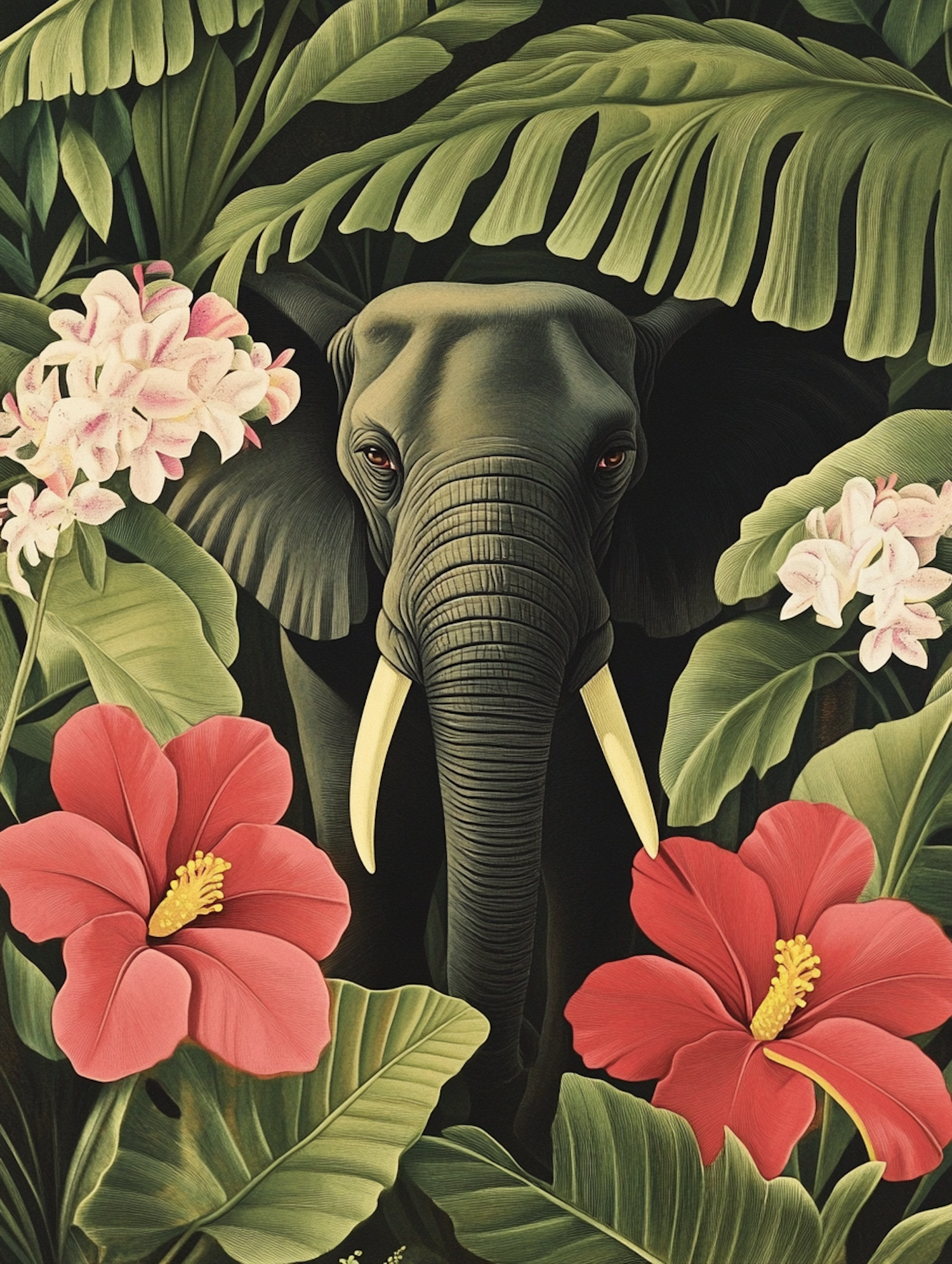 Elephant in Tropical Foliage