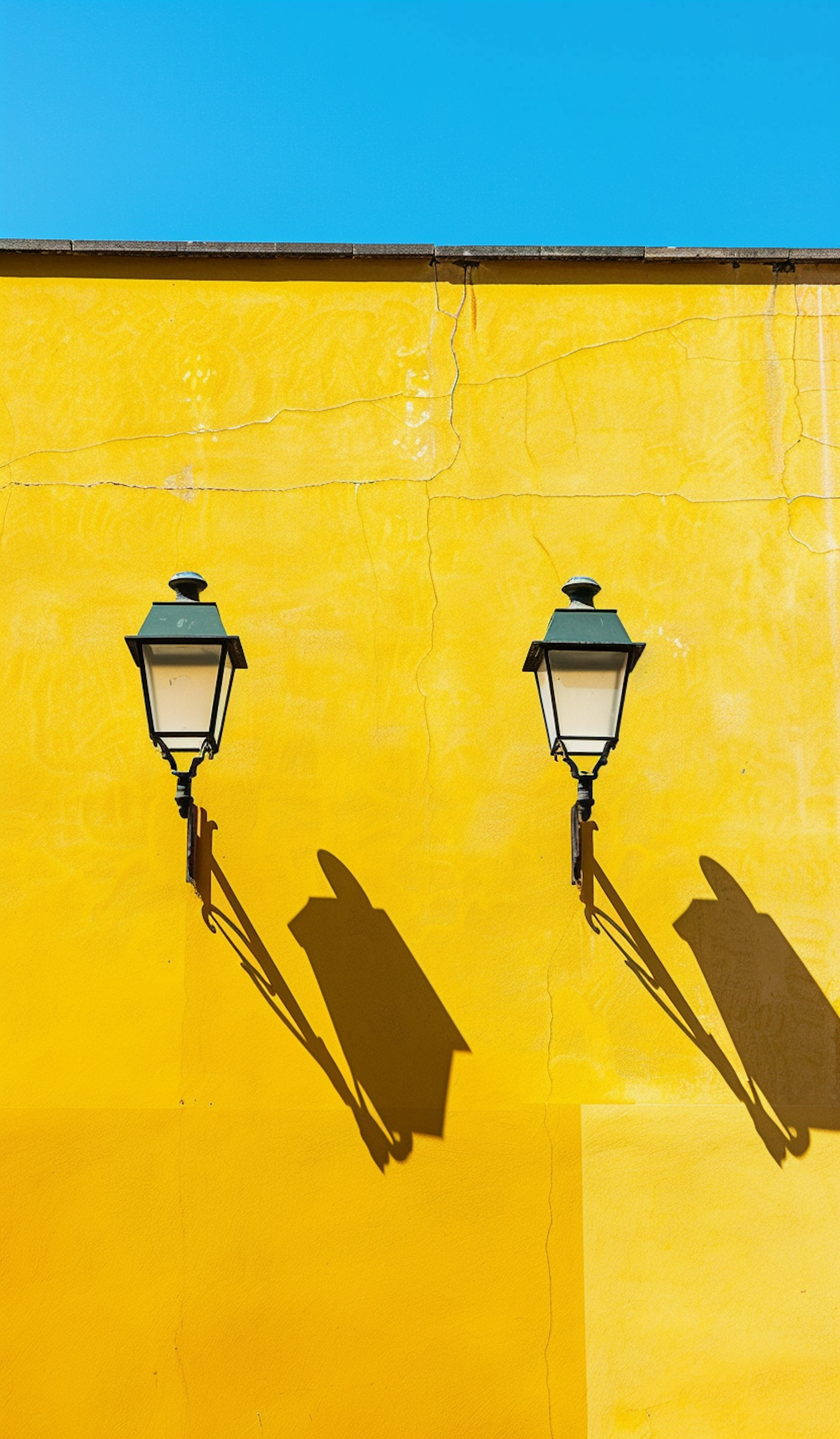 Classical Street Lamps Against Yellow Wall