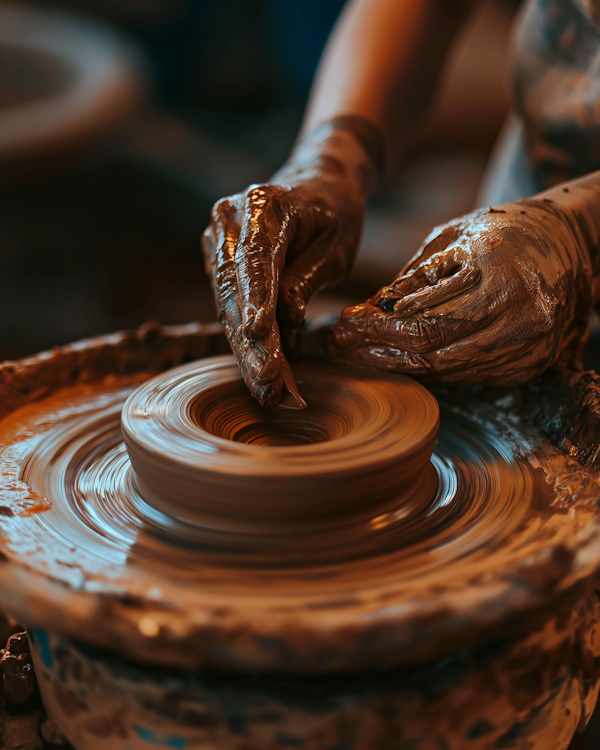 Earthen Craftsmanship: Hands of the Potter at the Wheel