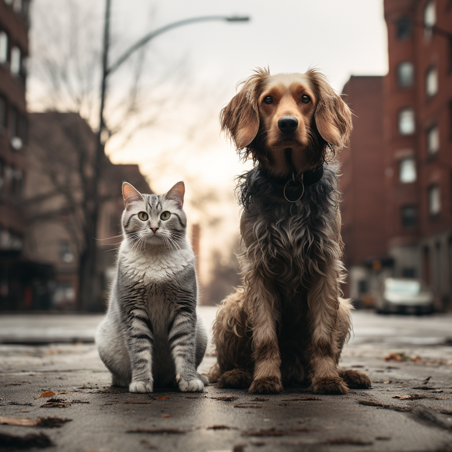 Cat and Dog on City Street