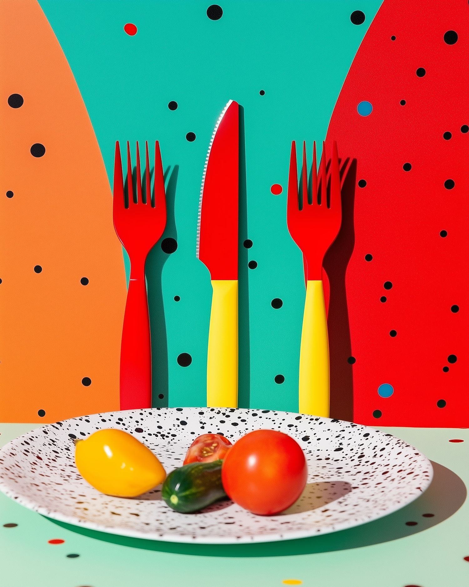 Vibrant Cutlery and Vegetables