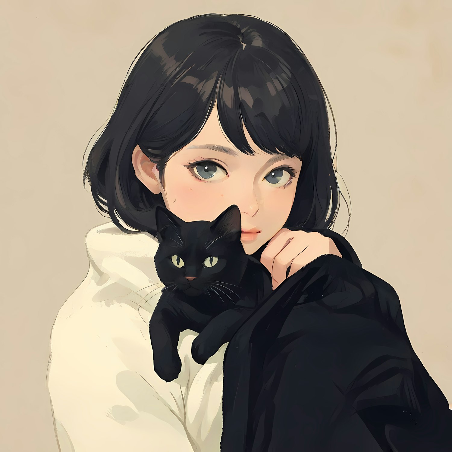 Woman with Black Cat