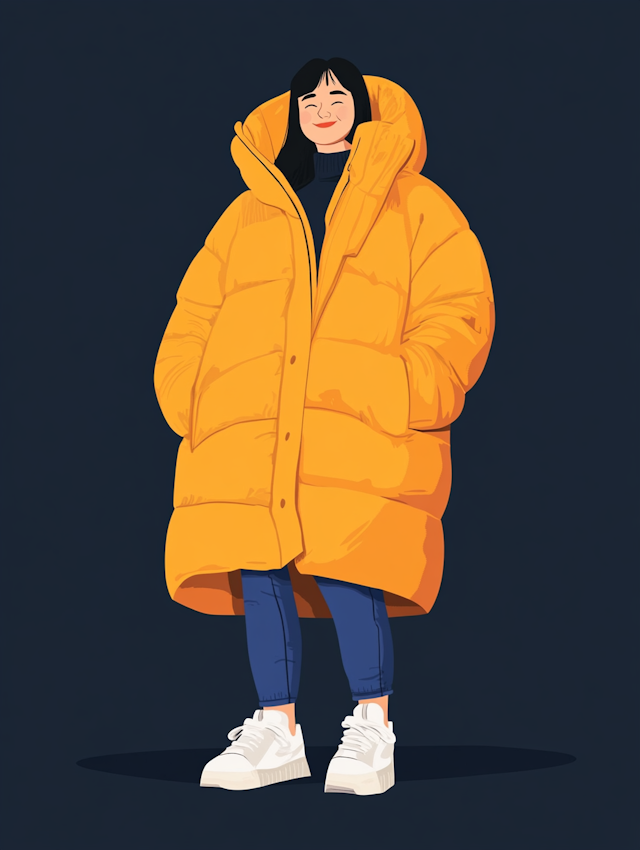 Cheerful Woman in Yellow Puffer Jacket