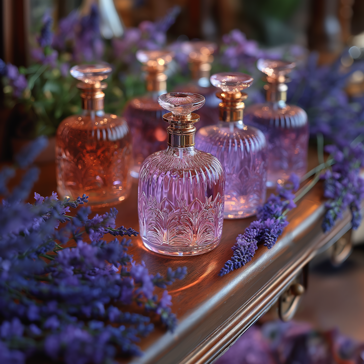 Elegant Glass Perfume Bottles with Lavender