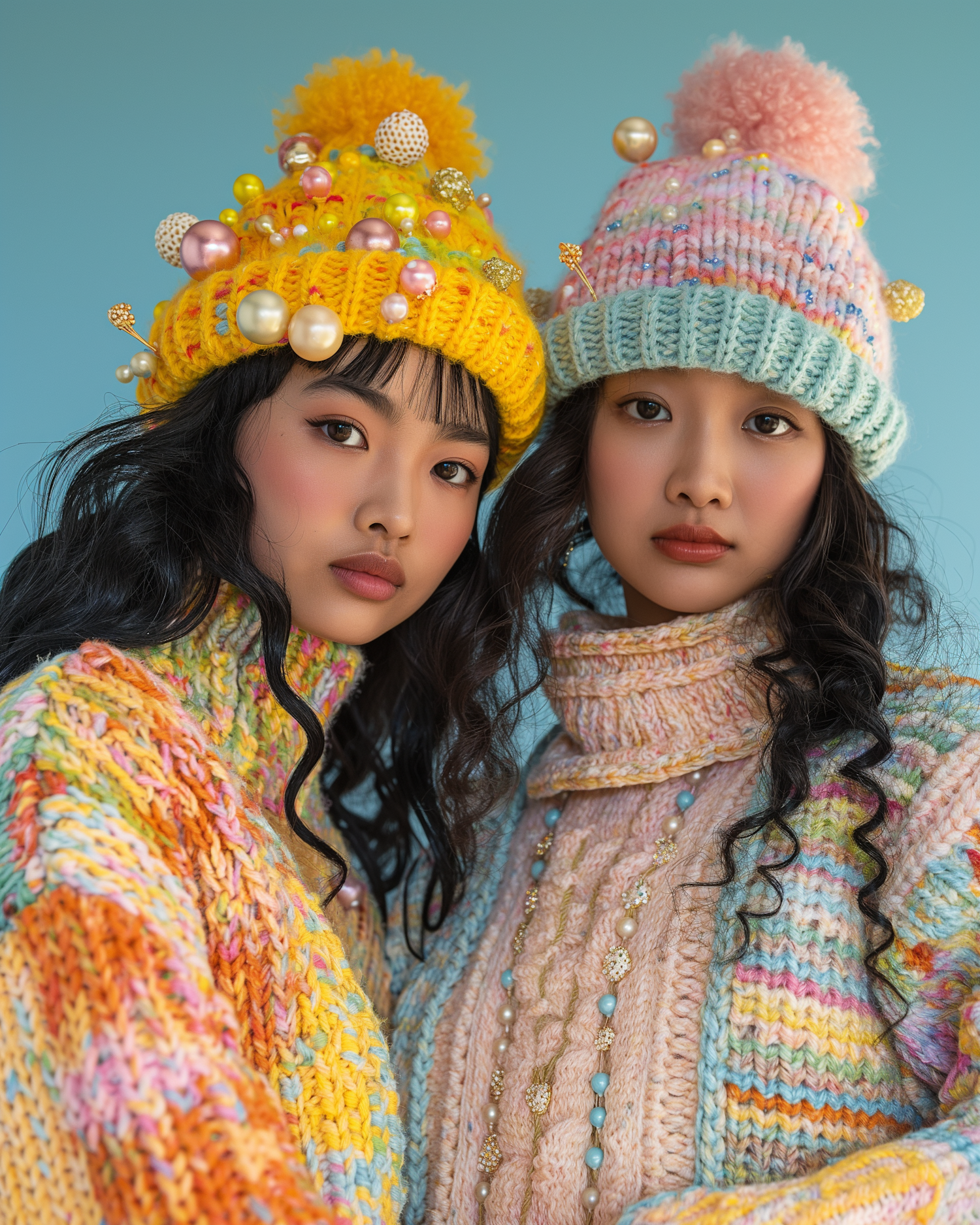 Two Women in Vibrant Knitwear