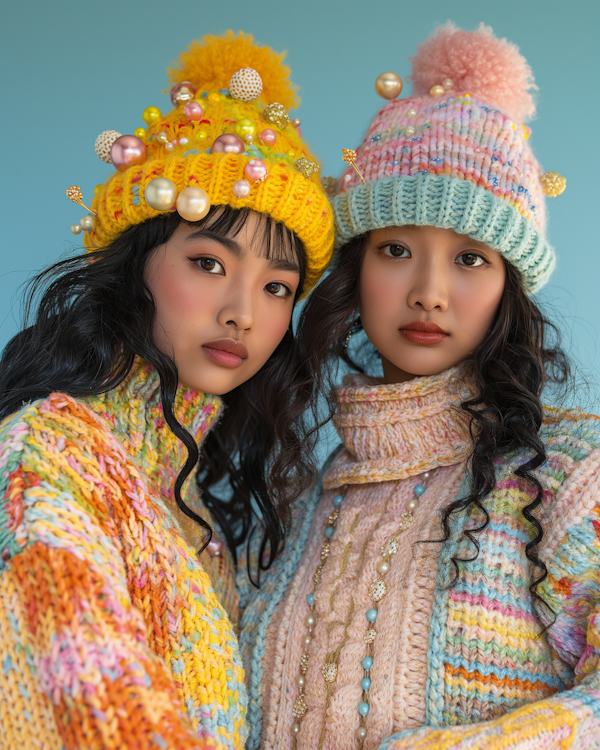 Two Women in Vibrant Knitwear