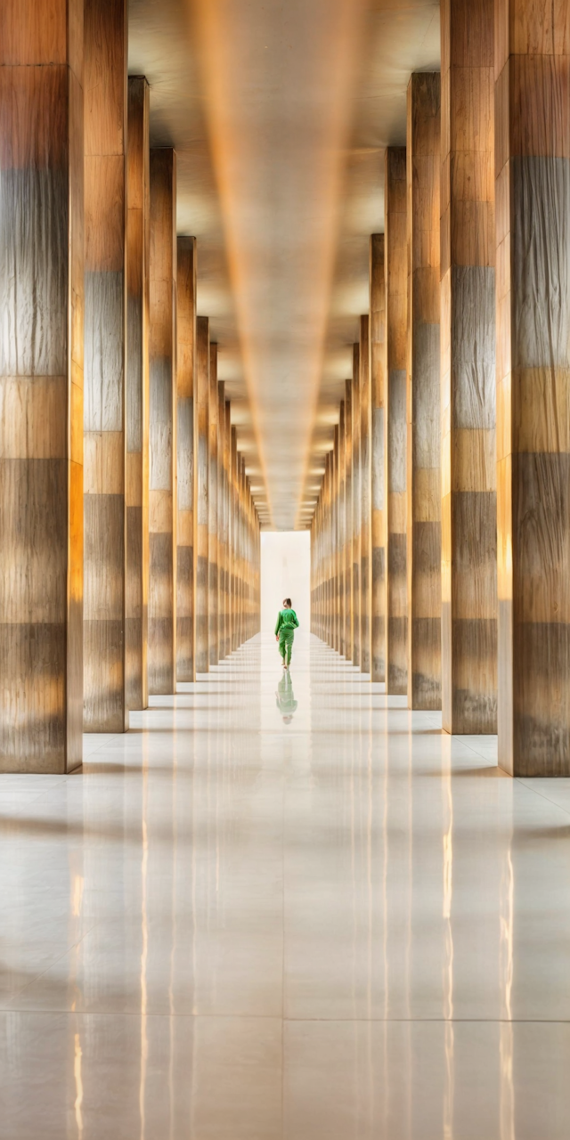 Symmetrical Corridor with Solitary Figure