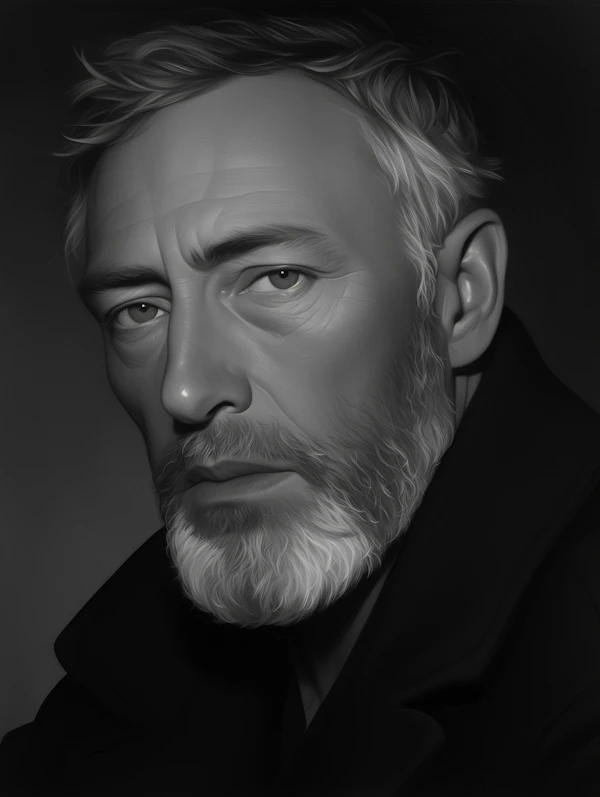 Grayscale Portrait of a Mature Man