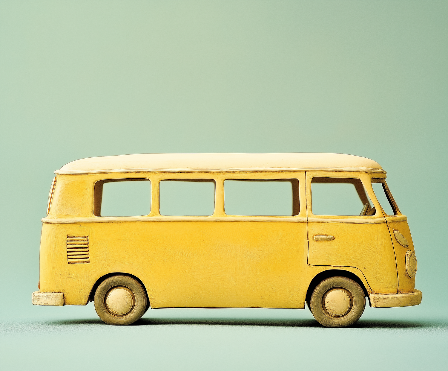 Vintage Yellow Toy Bus on Turquoise Background