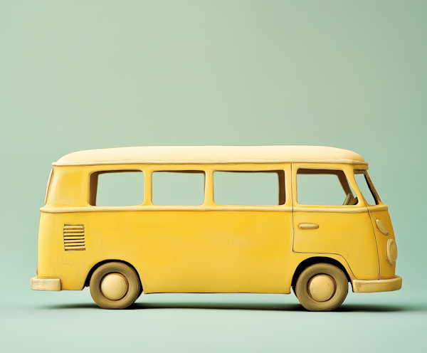 Vintage Yellow Toy Bus on Turquoise Background