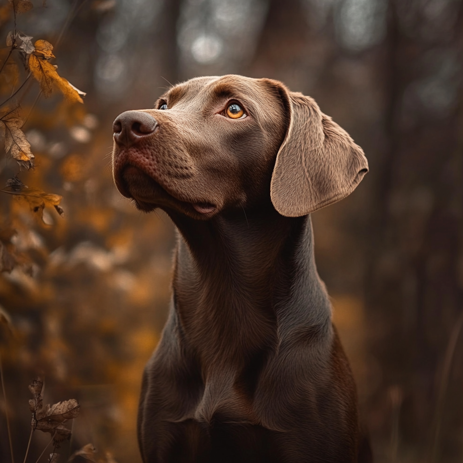 Chocolate Labrador in Autumn