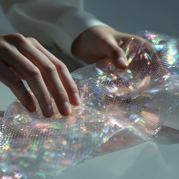 Hands Holding Iridescent Material